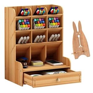Wooden Multi-grid Stationery Storage